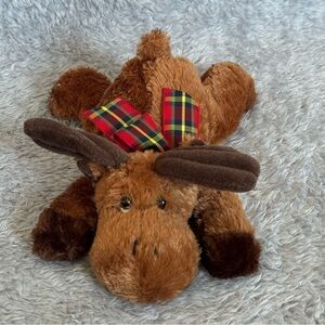 Russ Berrie Mookie Moose Plush 10” Brown Stuffed Animal Plaid Bow